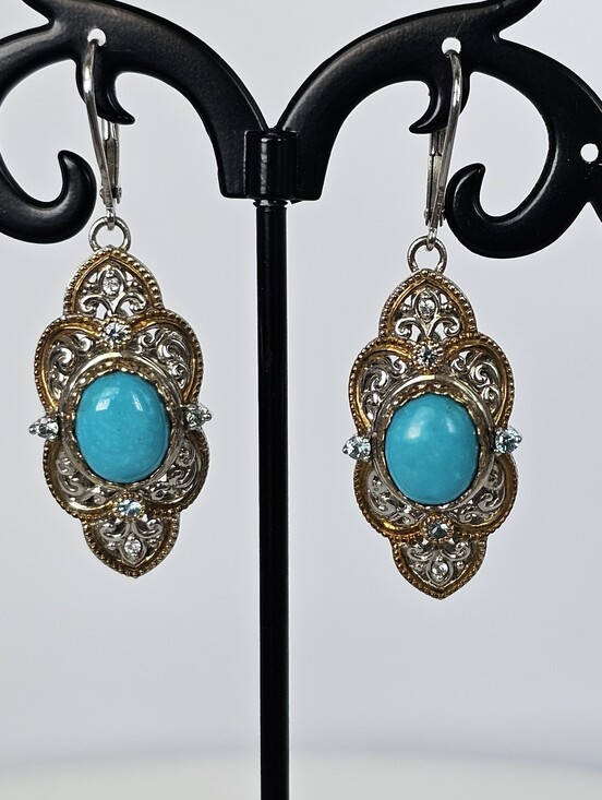 Michael Valitutti Jewelry - Sleeping Beauty Turquoise & Blue Topaz Earrings Sterling Silver 18K